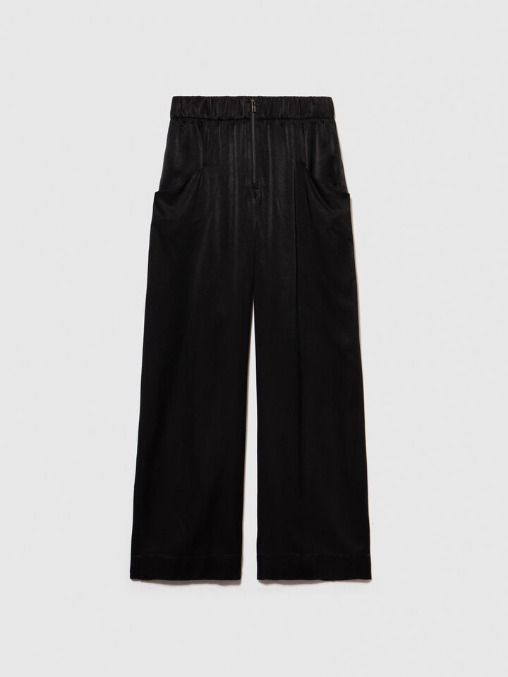 Satin pants - women's palazzo trousers - Black | Sisley image number 6